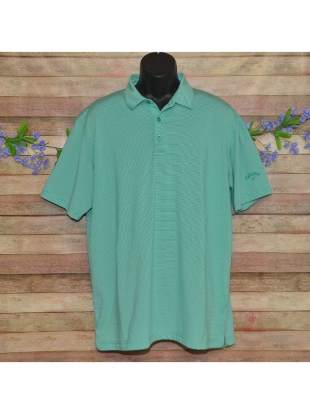 Callaway Polo Shirt Mens XL Green Striped Short Sleeve Opti-Dri Golf Non-Wrinkle